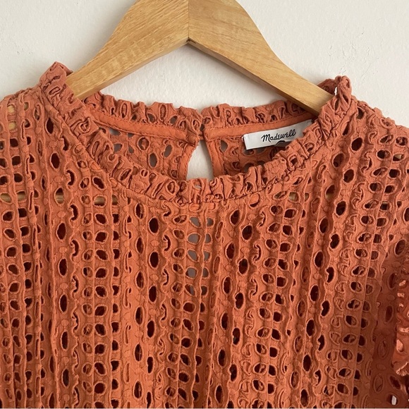 Madewell Eyelet Ruffle-Sleeve Pintuck Mini Dress Size Small - Picture 5 of 6